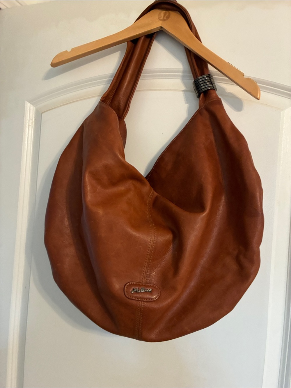 Meluso Cognac Brown Leather Hobo Shoulder Bag (large)